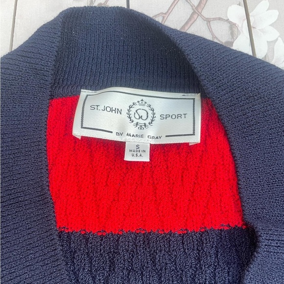 St. John Striped V-Neck Sweater in Red, White, and navy blue - Picture 5 of 9